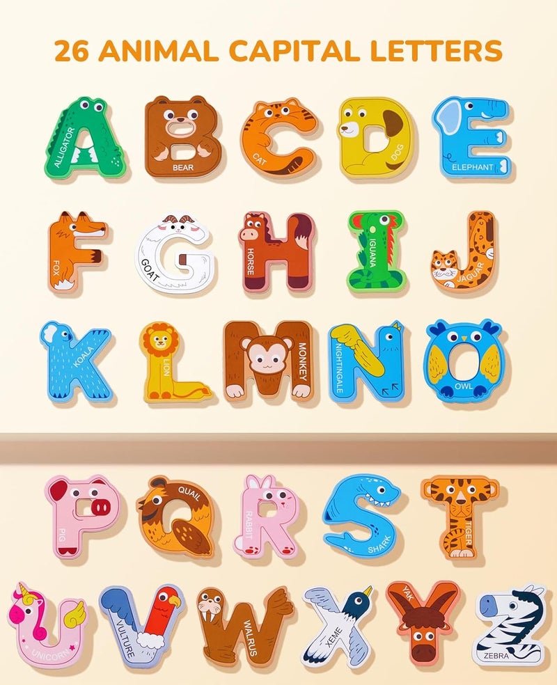 JoyCat Wooden Thick Alphabet Magnets for Toddlers Fridge Large Size Cute Animal Colorful ABC Magnetic Letters 26 Uppercase Letters Educational Toy Set for Kids Toddlers Preschool Learning Spelling - Image 2